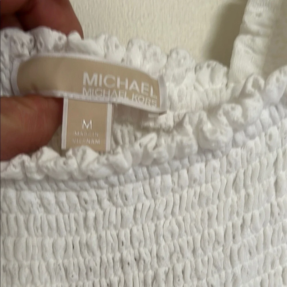 MICHAEL Michael Kors White Eyelet Lace Smocked Sleeveless Maxi Dress M
